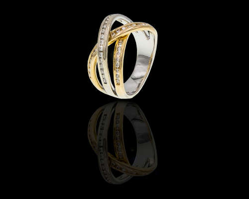 7.1 grams 14 carat Two Tone (White and Yellow Gold) Diamond Crossover Half Eternity Ring
