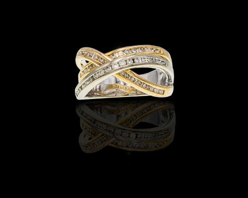 7.1 grams 14 carat Two Tone (White and Yellow Gold) Diamond Crossover Half Eternity Ring