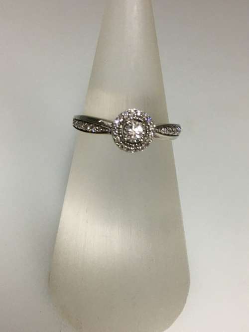 1.9 grams 9 carat White Gold Diamond Halo Engagement Ring