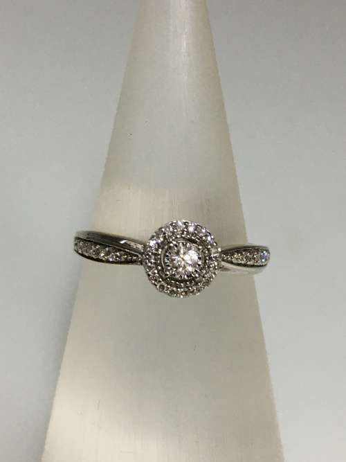 1.9 grams 9 carat White Gold Diamond Halo Engagement Ring