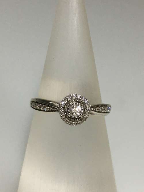 1.9 grams 9 carat White Gold Diamond Halo Engagement Ring