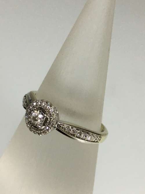 1.9 grams 9 carat White Gold Diamond Halo Engagement Ring
