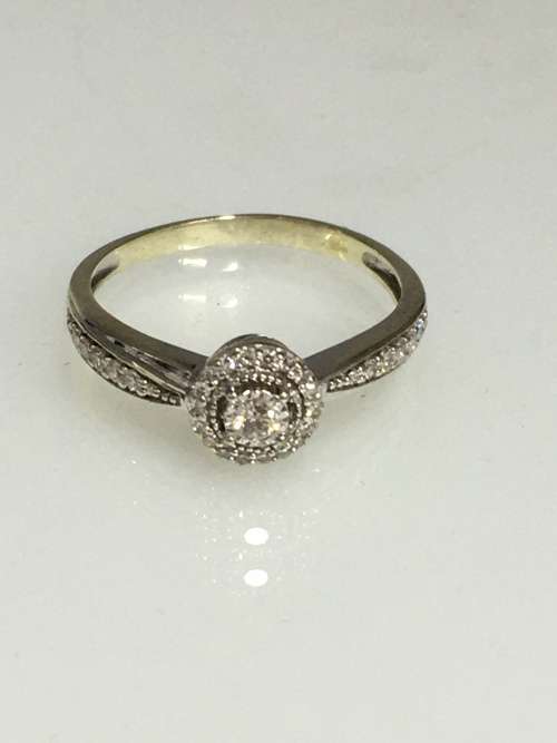 1.9 grams 9 carat White Gold Diamond Halo Engagement Ring