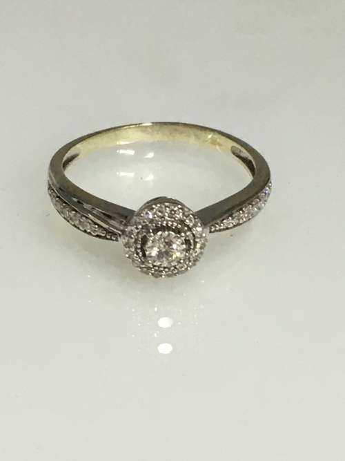 1.9 grams 9 carat White Gold Diamond Halo Engagement Ring