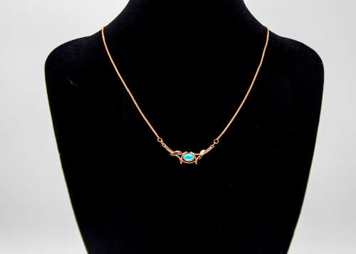 14ct (4.75gr) rose gold Cabochon Turquoise pendant necklace