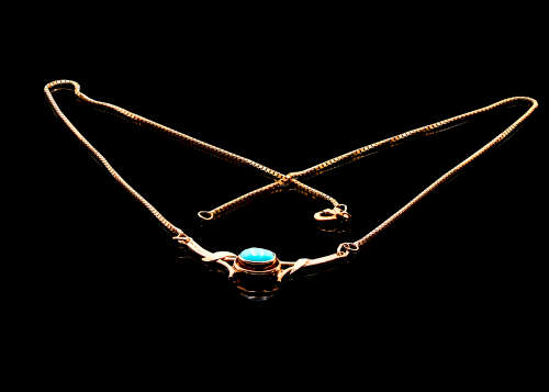 14ct (4.75gr) rose gold Cabochon Turquoise pendant necklace