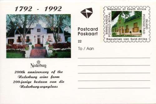 South Africa - 1992 Inland Postcard #22 Bicentenary of Nederburg