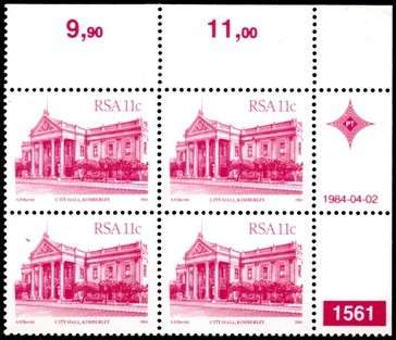 South Africa - 1984 Definitive Architecture 11c Additional Value Control Block SACC 562