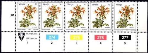 Venda - 1982 Flowers 1c Reprint Control Block 1982-04-30 MNH