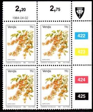 Venda - 1984 Flowers 11c Additional Value Control Block MNH