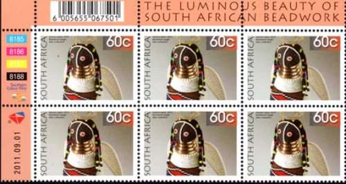 South Africa - 2011 8th Definitive Beadwork 60c Reprint Control Block (2011.09.01) MNH