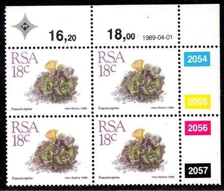 South Africa - 1989 Succulents 18c Control Block (1989.04.01) MNH SACC 669