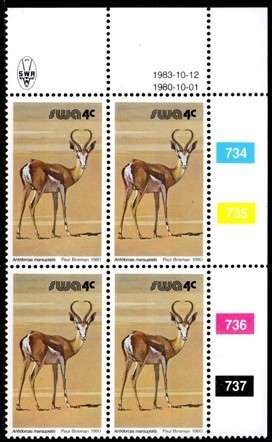 SWA - 1983 Definitive Wildlife 4c Reprint 1983.10.12 Control Block MNH