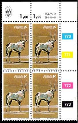 SWA - 1984 Definitive Wildlife 5c Reprint 1984.05.11 Control Block MNH