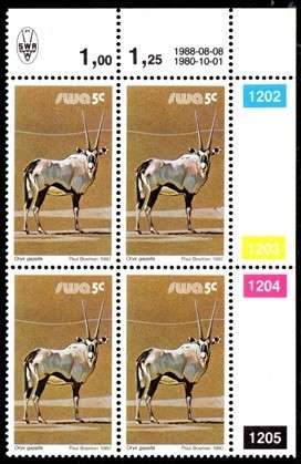 SWA - 1988 Definitive Wildlife 5c Reprint 1988.08.08 Control Block MNH