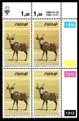SWA - 1989 Definitive Wildlife 6c Reprint 1989.04.28 Control Block MNH