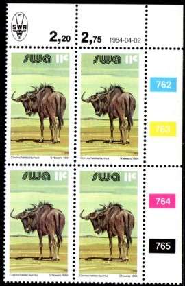 SWA - 1984 11c Wildebeest Additional Value Control Block MNH SACC 436