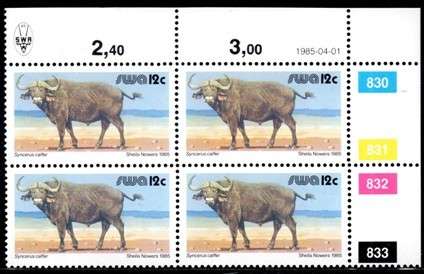 SWA - 1985 12c Buffalo Additional Value Control Block MNH SACC 453