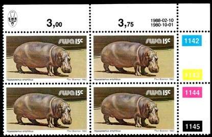 SWA - 1988 Definitive Wildlife 15c Reprint 1988.02.10 Control Block MNH