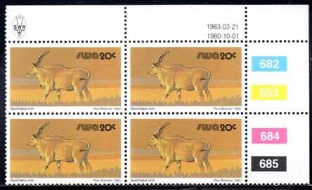 SWA - 1983 Definitive Wildlife 20c Reprint 1983.03.21 Control Block MNH