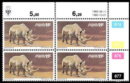 SWA - 1985 Definitive Wildlife 25c Reprint 1985.06.11 Control Block MNH