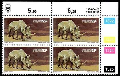 SWA - 1989 Definitive Wildlife 25c Reprint 1989.04.28 Control Block MNH