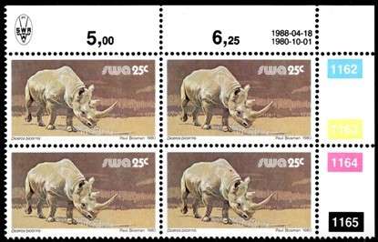SWA - 1988 Definitive Wildlife 25c Reprint 1988.04.18 Control Block MNH