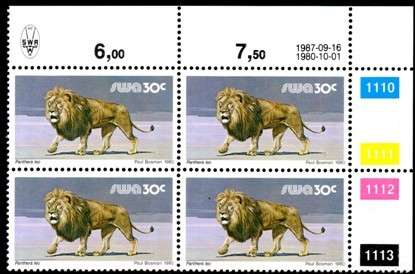 SWA - 1987 Definitive Wildlife 30c Reprint 1987.09.16 Control Block MNH