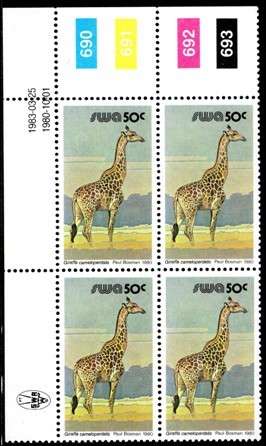 SWA - 1983 Definitive Wildlife 50c Reprint 1983.03.25 Control Block MNH