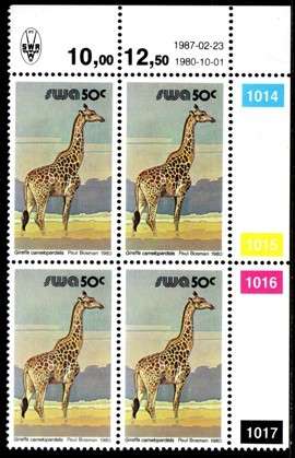 SWA - 1987 Definitive Wildlife 50c Reprint 1987.02.23 Control Block MNH