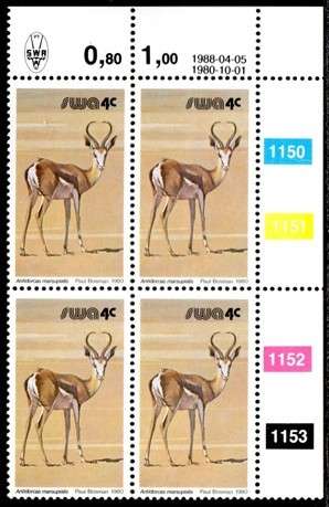 SWA - 1987 Definitive Wildlife 4c Reprint 1988.04.05 Control Block MNH