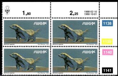 SWA - 1989 Definitive Wildlife 9c Reprint 1988.02.10 Control Block MNH