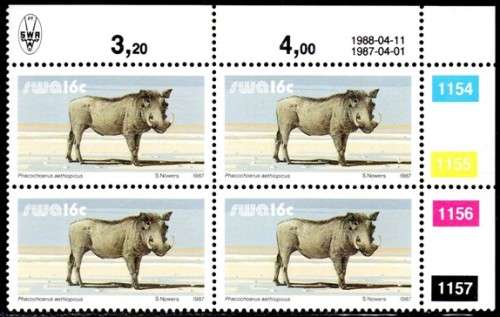 SWA - 1989 16c Warthog Additional Value Reprint 1988.04.11 Control Block MNH SACC 489