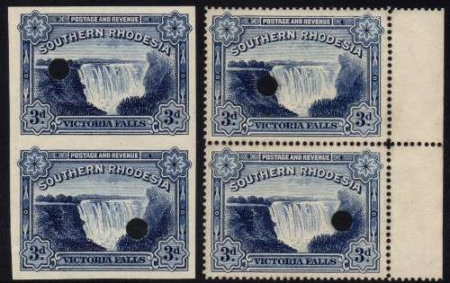 Southern Rhodesia - 1938 Victoria Falls 3d MNH SG 35b PROOFS IN PAIRS