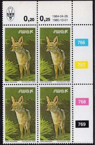 SWA - 1982 Definitive Wildlife 1c Reprint 1984.04.26 Control Block MNH