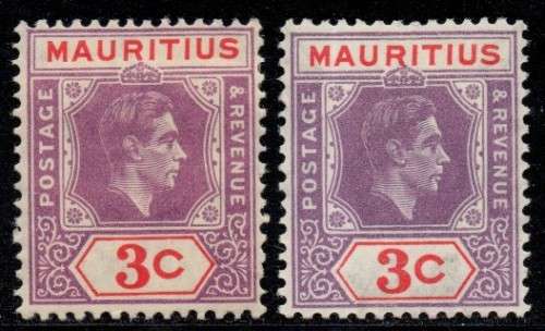 Mauritius - 1938-49 KGVI 3c both shades MH SG 253 & 253b
