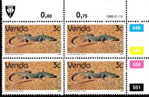 Venda - 1986 Reptiles 3c Control Block 1986.01.16 MNH SACC 123