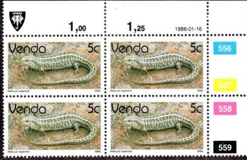 Venda - 1986 Reptiles 5c Control Block 1986.01.16 MNH SACC 125