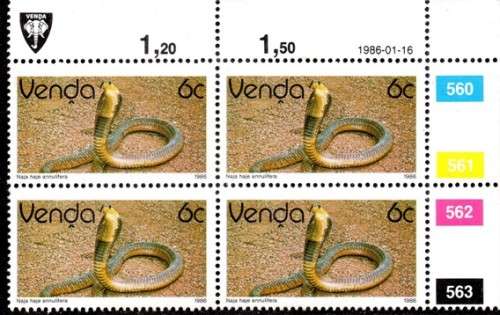 Venda - 1986 Reptiles 6c Control Block 1986.01.16 MNH SACC 126