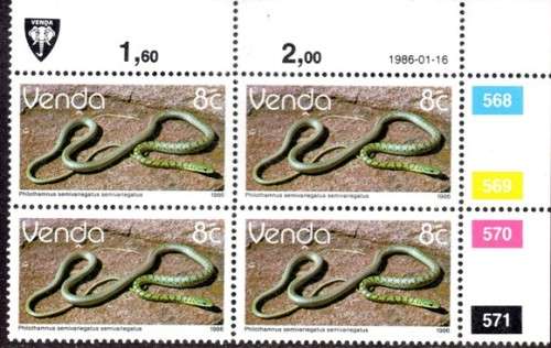 Venda - 1986 Reptiles 8c Control Block 1986.01.16 MNH SACC 128