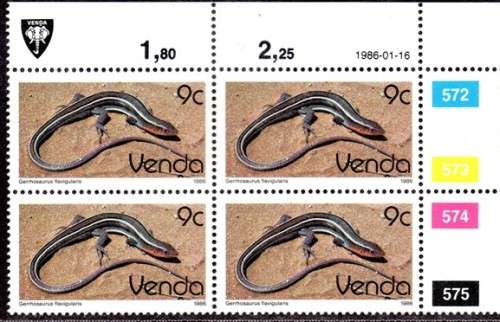 Venda - 1986 Reptiles 9c Control Block 1986.01.16 MNH SACC 129