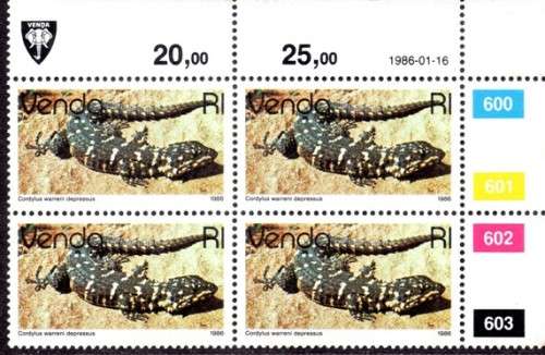 Venda - 1986 Reptiles R1 Control Block 1986.01.16 MNH SACC 136
