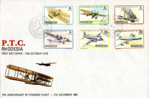 Rhodesia - 1978 75th Anniv of Powered Flight FDC SACC 333-338