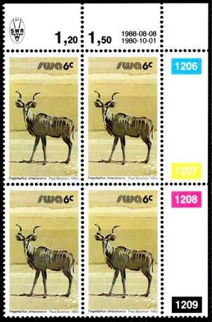 SWA - 1982 Definitive Wildlife 6c Reprint 1988.08.08 Control Block MNH