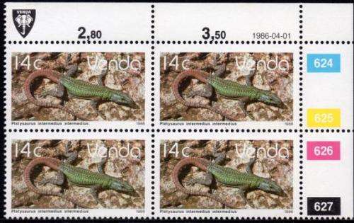Venda - 1986 Reptiles 14c Additional Value Control Block MNH SACC 138