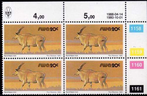 SWA - 1989 Definitive Wildlife 20c Reprint 1988.04.14 Control Block MNH