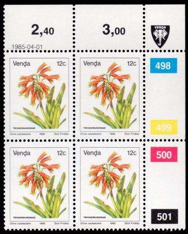 Venda - 1984 Flowers 12c Additional Value Control Block MNH