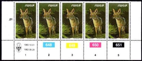 SWA - 1982 Definitive Wildlife 1c Reprint 1982.06.28 Control Block MNH