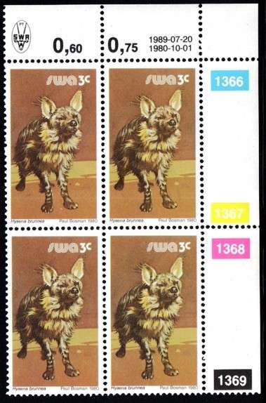 SWA - 1989 Definitive Wildlife 3c Reprint 1989.07.20 Control Block MNH