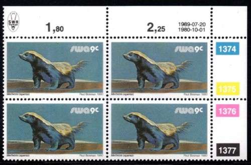 SWA - 1989 Definitive Wildlife 9c Reprint 1989.07.20 Control Block MNH